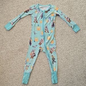 Little Sleepies Kids One Piece Footie - Blue with Character Prints